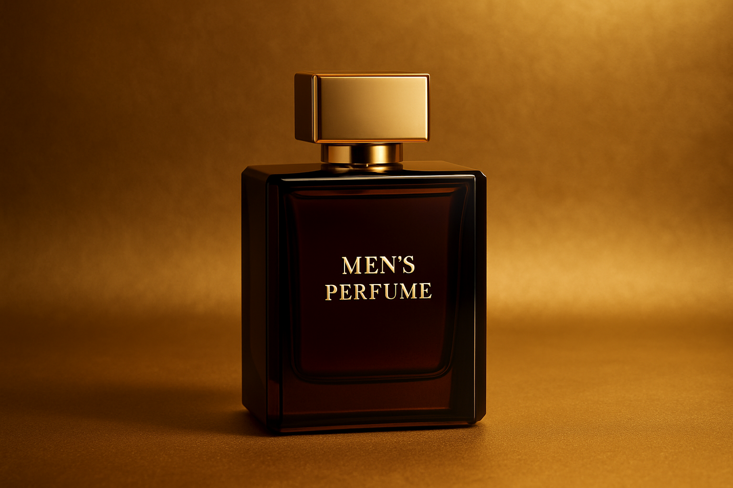 design a one men perfume with elegance golden background