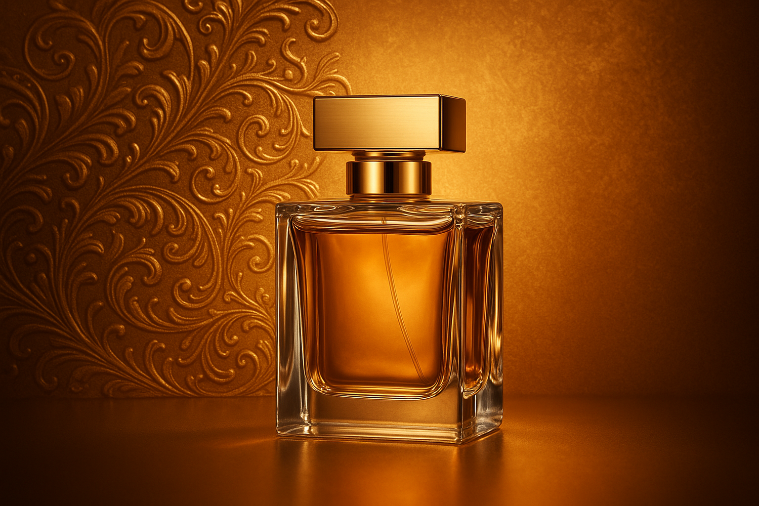 design a Luxury Fragrances with golden background 